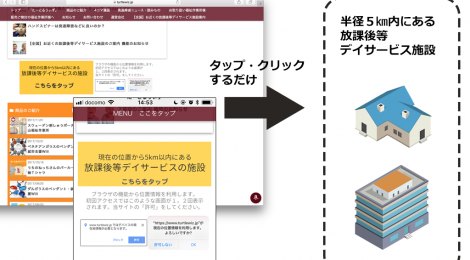 ワンタップで半径５ｋｍ以内にある放課後等デイサービス施設の情報がわかるサービスを開始